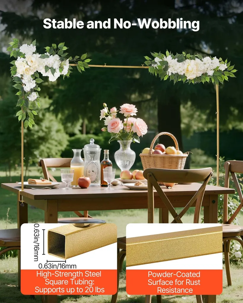 Arche de table dorée réglable 249cm pour décoration ballon et fleurs
