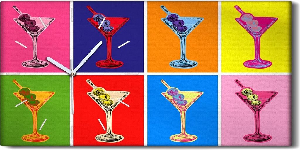 Dekor Leinwand Uhr Wandbilder 60x30 farbige Martini Cocktails Pop Kunst - weiße Hände