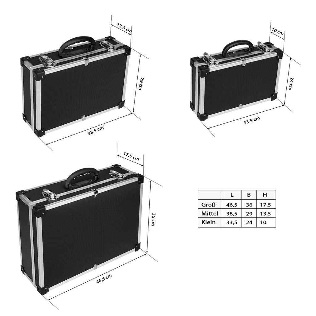 anndora Aluminium Rahmen Koffer schwarz 3-in-1 Werkzeugkoffer Set Universalkoffer Transportkoffer - Schwarz