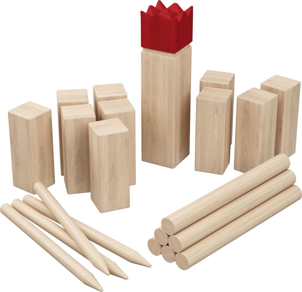 WELLGRO XL Kubb Spiel - 2-12 Spieler, massiv Holz, roter Produktbild 3