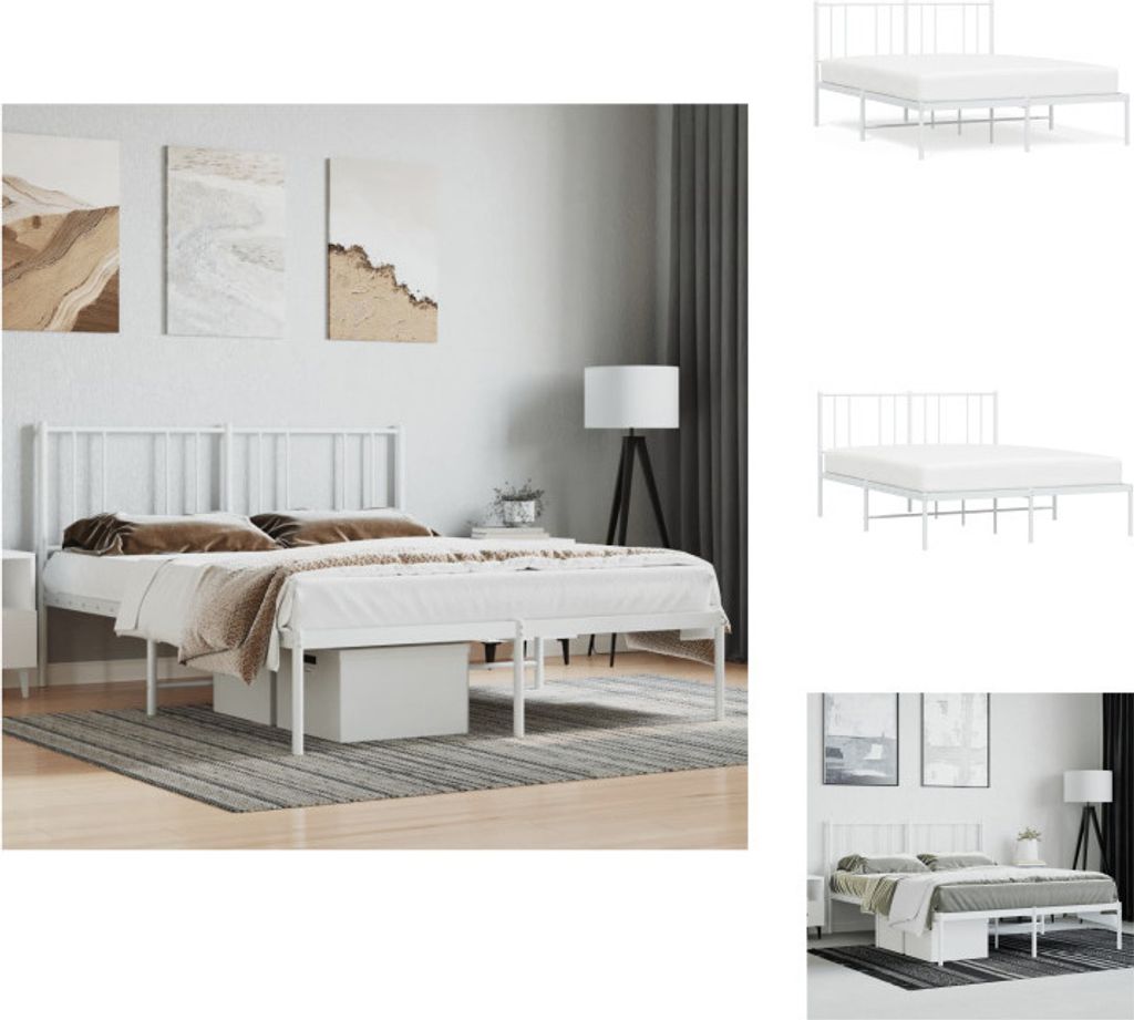 vidaXL Bettgestell mit Kopfteil Metall Weiß 140x190 cm - Betten & Bettgestelle