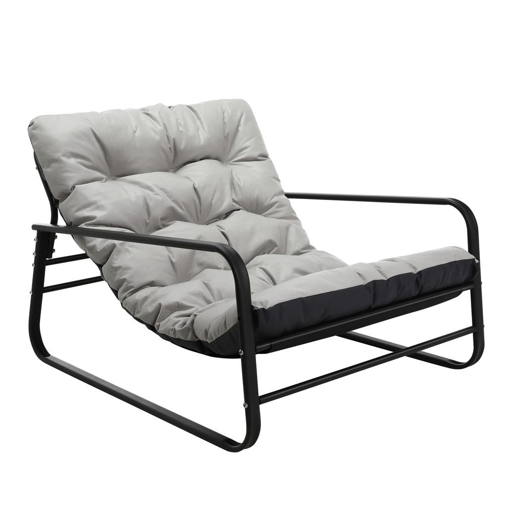 HomeMiYN Sessel, Liegesessel, geeignet für Wohnzimmer und Garten, mit Polsterung, für 2 Personen, Stahlgestell, Dunkelgrau+Grau