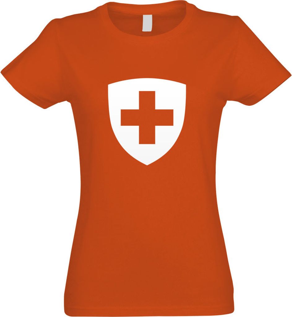 Kiwistar - T-Shirt tailliert - Damen - orange - Schweiz Wappen - mit Motiv Bedruckt - Funshirt Design - Sport - Freizeit - Damen - M