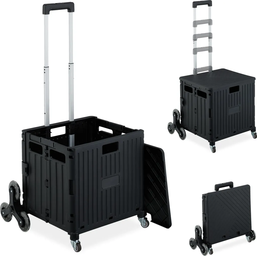 Relaxdays Chariot à provisions pliable avec couvercle et 8 roues