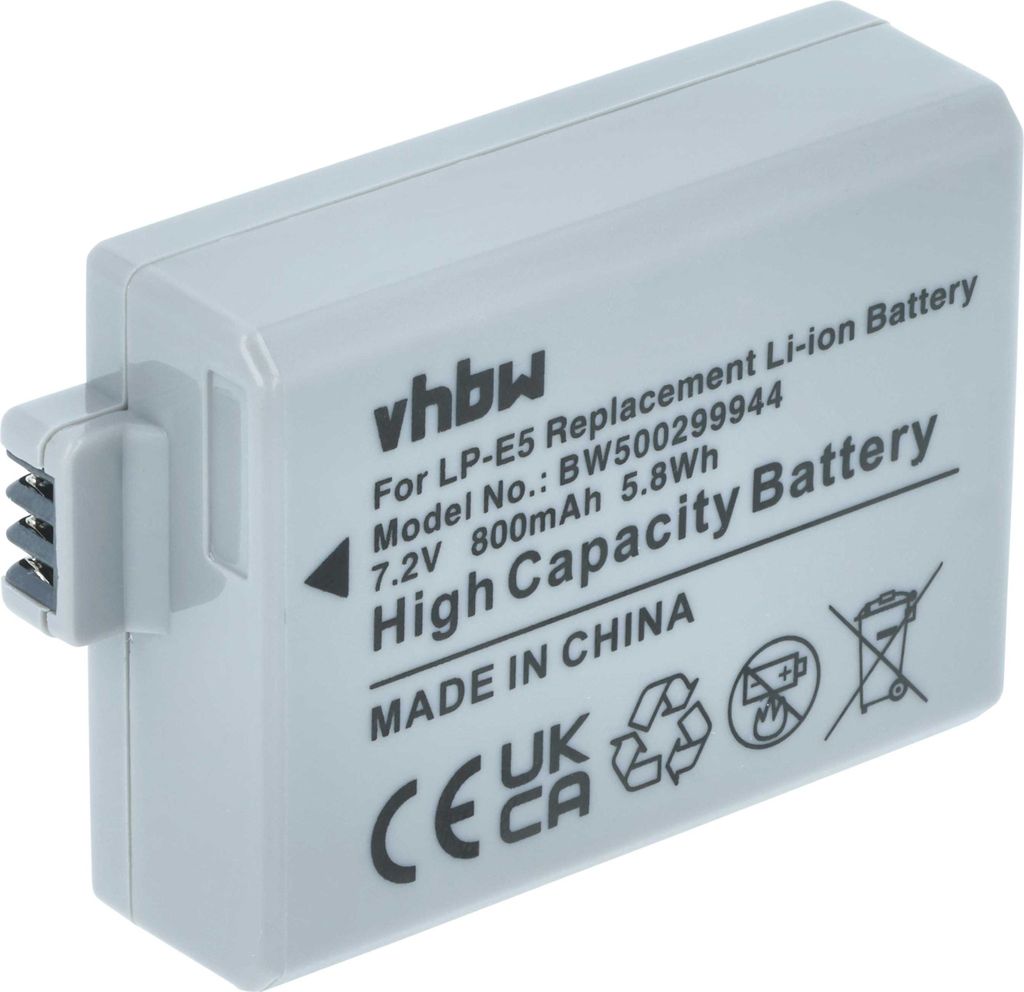 vhbw Akku Ersatz für Canon LP-E5, LC-E5 für Kamera (800 mAh, 7,2 V, Li-Ion)