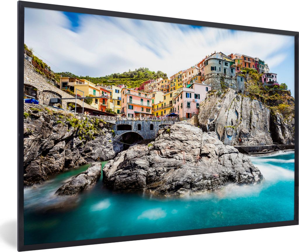 MuchoWow MuchoWow Gerahmtes Poster Klares blaues Meer bei Cinque Terre in Italien 60x40 cm - Poster mit zchwarzem Bilderrahmen - Printing - Wan...