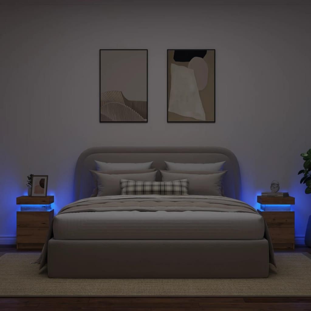 vidaXL Comodini LED 2 pz. Rovere artigianale 35x39x55 cm Immagine del prodotto 