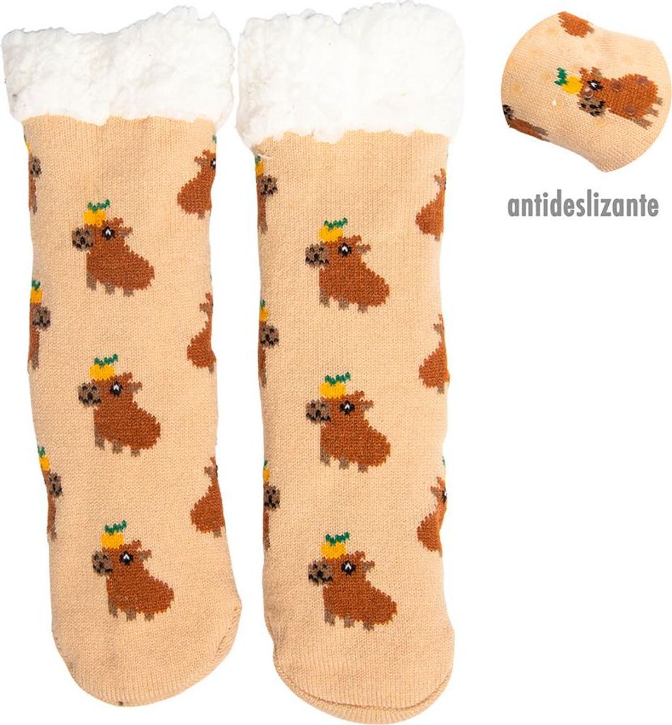 Anti-Rutsch-Socken mit Capibara-Druck und weicher Netzfutter, Größen 30 bis 35