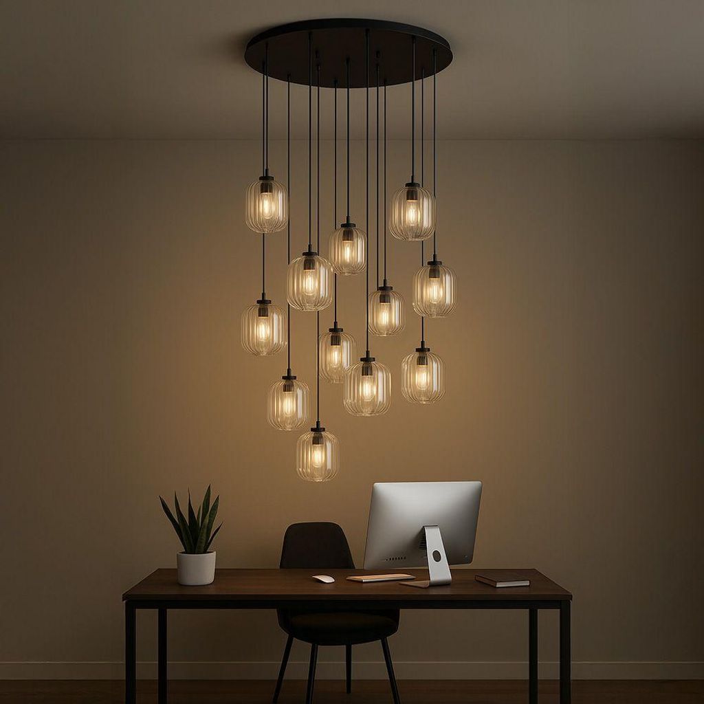 s.luce Velo Galerieleuchte 12-flammig Ø 80cm Baldachin, Ø 20cm Rauch 12-Flammig Zylindrisch, Rund, Länglich