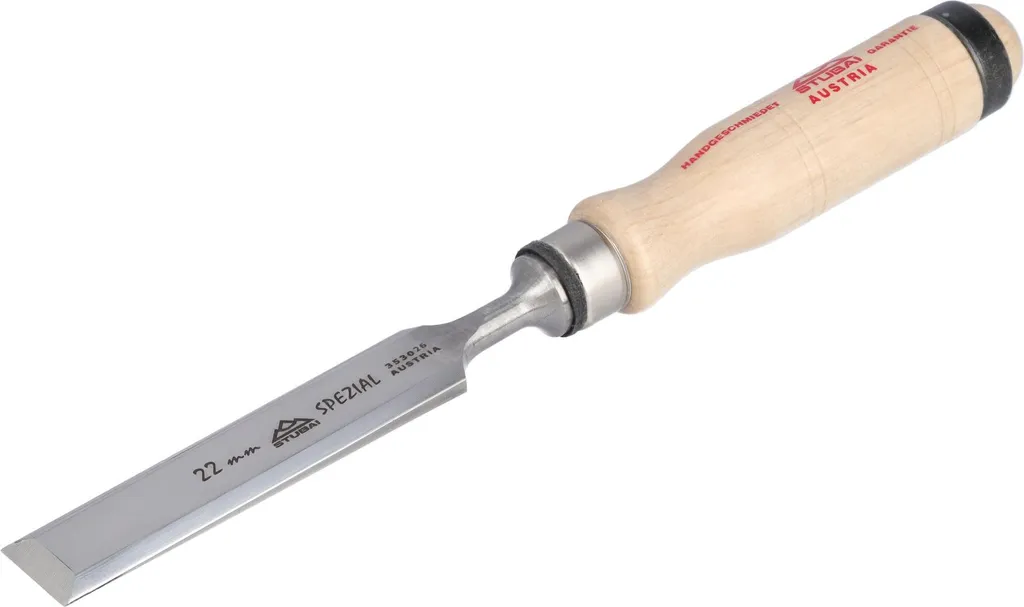 Scalpello speciale STUBAI con manico in legno di carpino, forma svedese, Ø 22 mm, scalpello per lavorazioni precise del legno, scalpello per falegnami falegnami fai da te