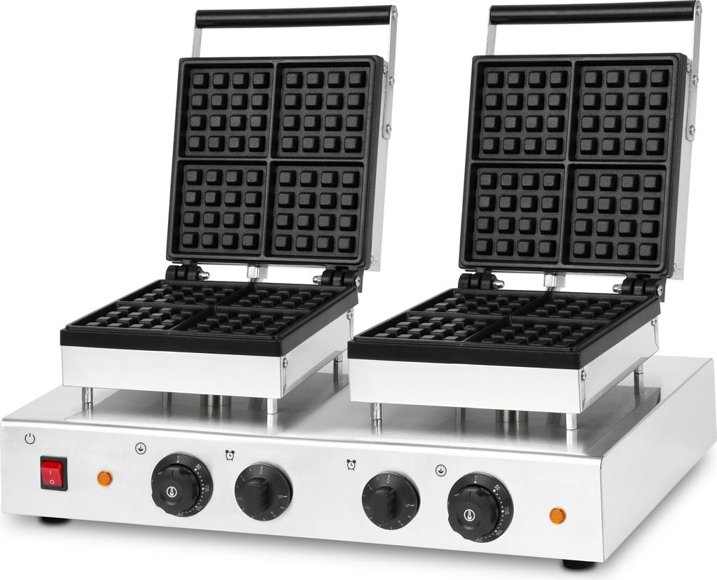 VERTES Waffeleisen belgische Waffel doppelt, 8 Waffeln gleichzeitig, 160 Stück pro Stunde, regelbar 0-300°C, Timer, teflonbeschichtet