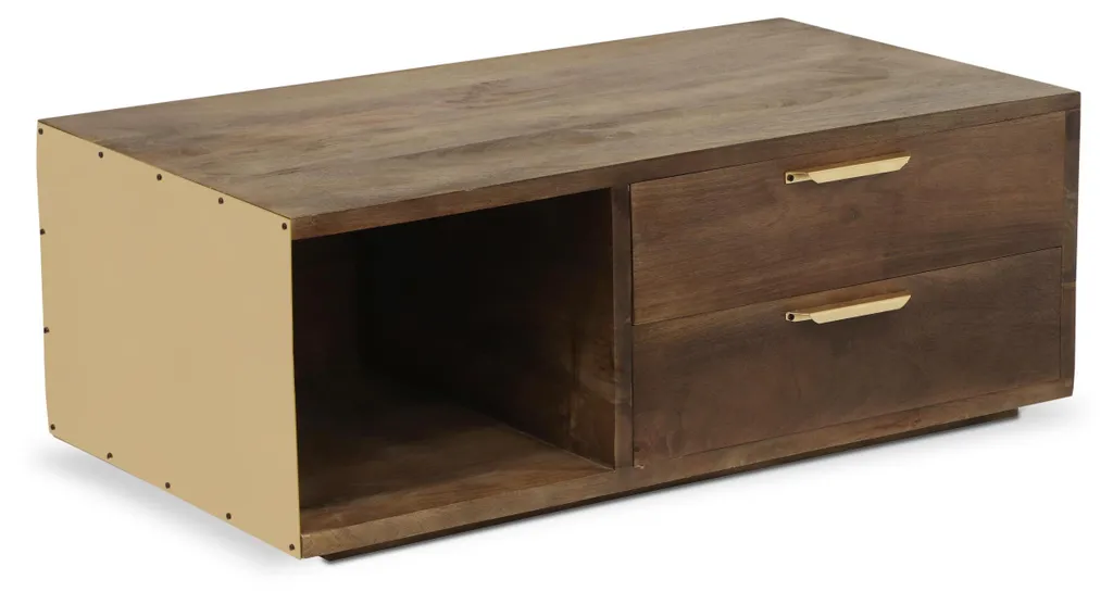 Table basse solide Firmin bois et métal or pour petit espace