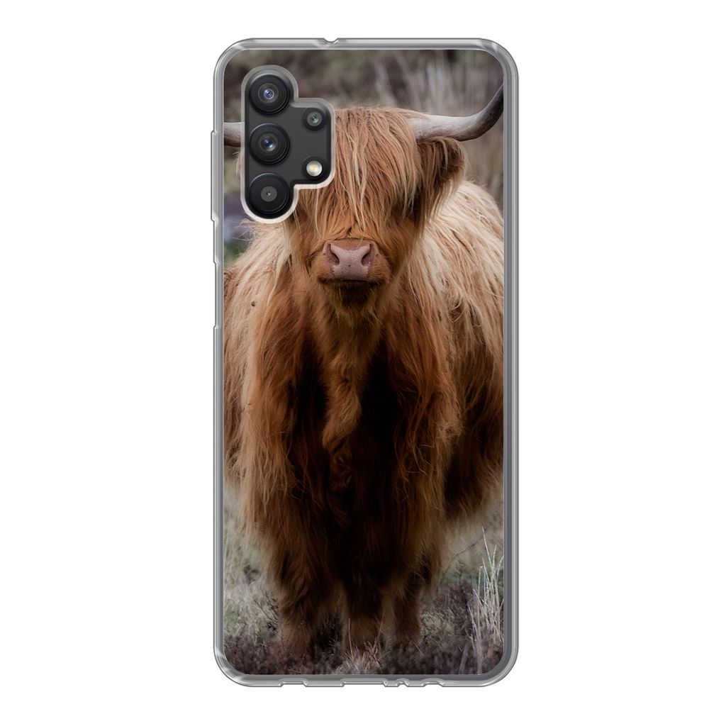 MuchoWow Handyhülle Schutzhülle Hülle für Samsung Galaxy A32 5G Schottischer Hochländer - Moos - Gras Silikon Softcase Handy Hülle - Softcase