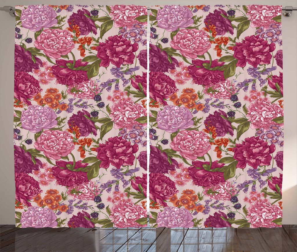 ABAKUHAUS Shabby Chic Rustikaler Vorhang, Wilde Flora Jahrgang, Wohnzimmer Universalband Gardinen mit Schlaufen und Haken, 280 x 175 cm, Mehrfarbig