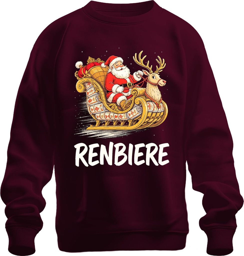 Renbiere Weihnachtsmann Schlitten Rentier Weihnachten Nikolaus Uni Sweatshirt Pullover, Burgundy, XL
