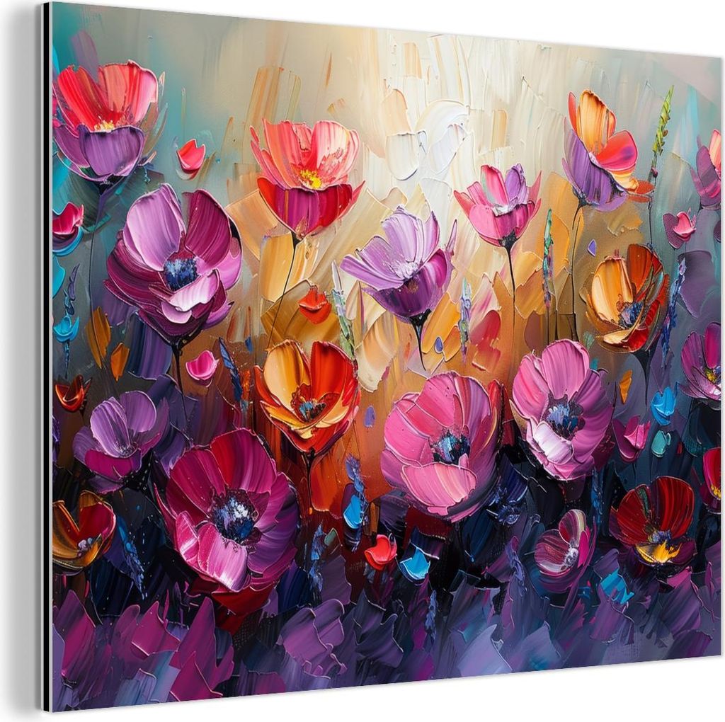 MuchoWow Wanddekoration Metall Metallbild Wandkunst 40x30 cm Blumen - Lila - Farbenfroh - Handbemalt - Kunst MuchoWow Aluminium Gemälde - Dekorati...
