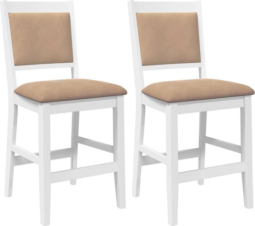 Barhocker mit Kissen 2 Stk. Weiß Massivholz Gummibaum