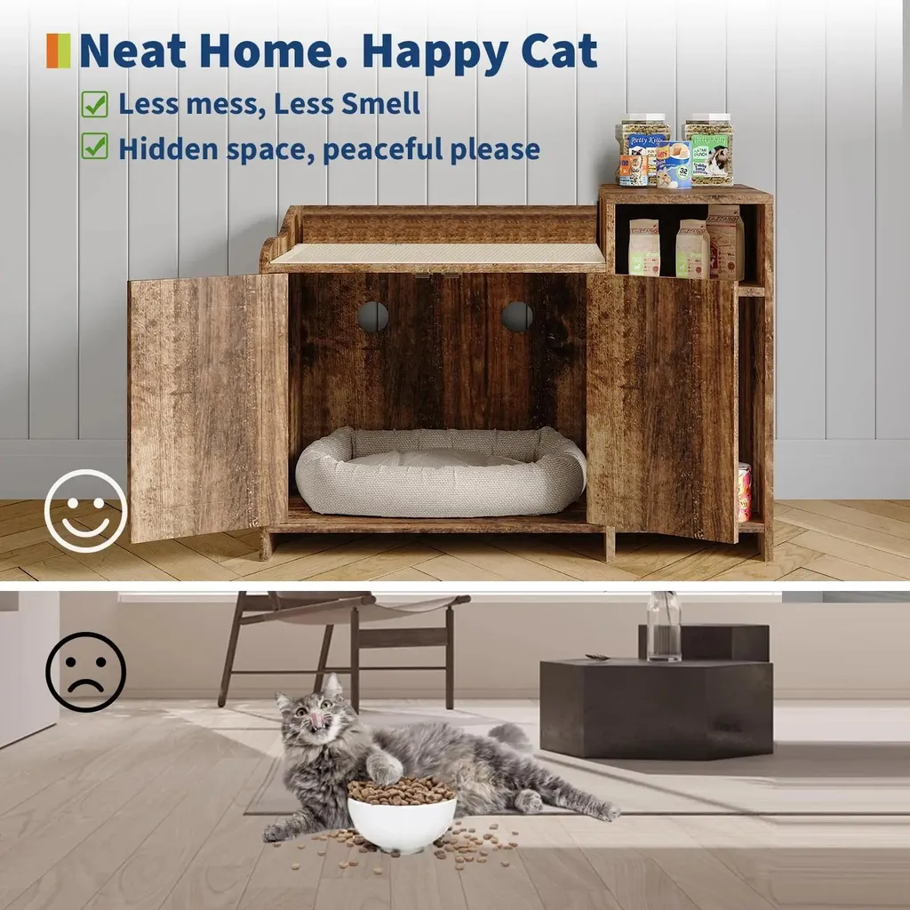 Cache litière pour chat intérieur marron rétro meuble d'appoint discret - 5