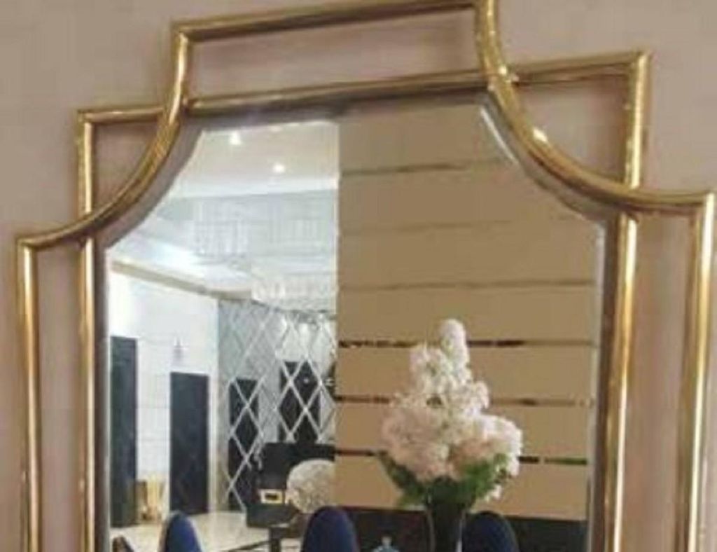 Casa Padrino Luxus Art Deco Wandspiegel Gold 58,5 x 4 x H. 89 cm - Eleganter Wohnzimmer Spiegel mit Metallrahmen - Schlafzimmer Spiegel - Garderobe...