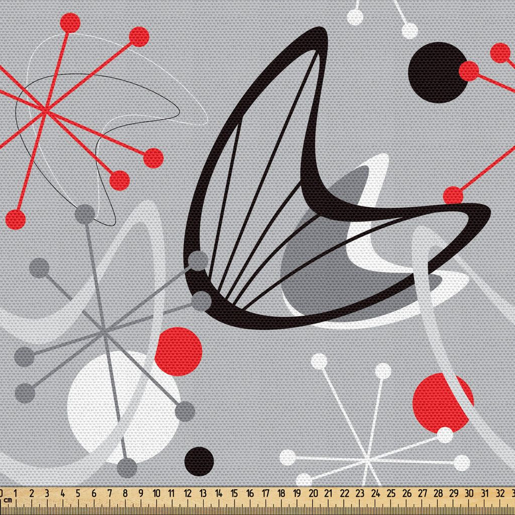 ABAKUHAUS Mitte des Jahrhunderts Gewebe als Meterware, Wissenschaftliche Inspirationen in Fünfziger Jahre Art Design Atomic mit abstrakten Formen,...