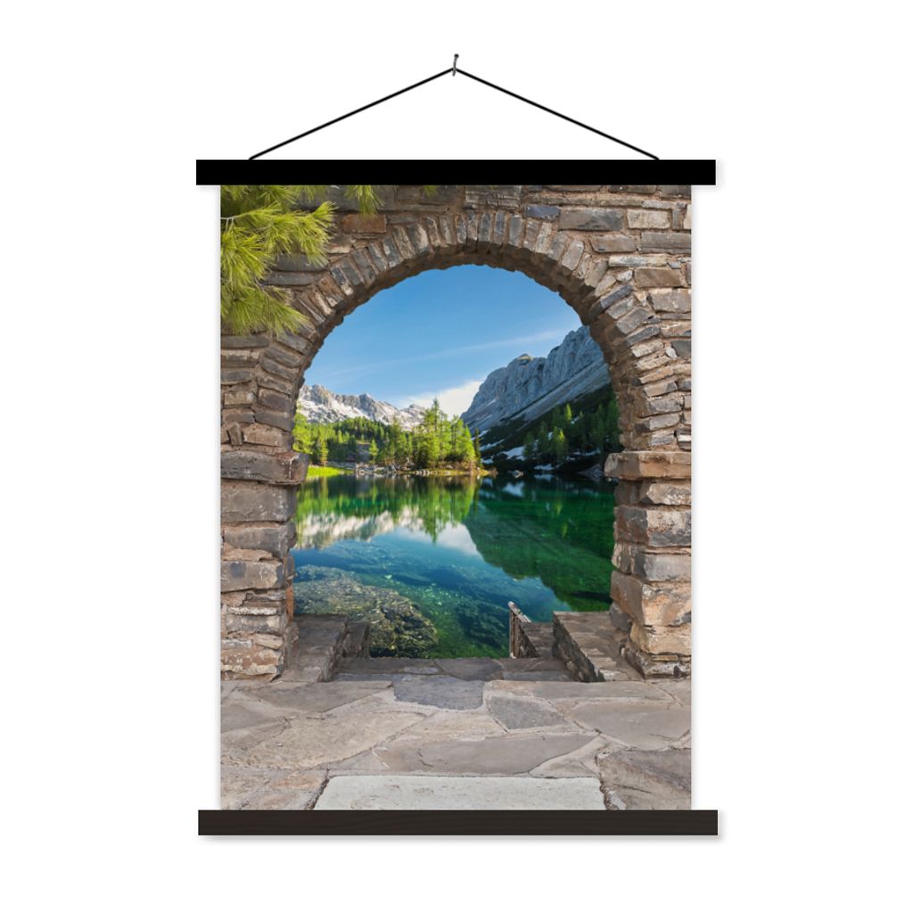 MuchoWow Textilposter Aussicht - Berg - Landschaft - Wasser 60x80 cm mit schwarzem Rahmen - Plakathalter