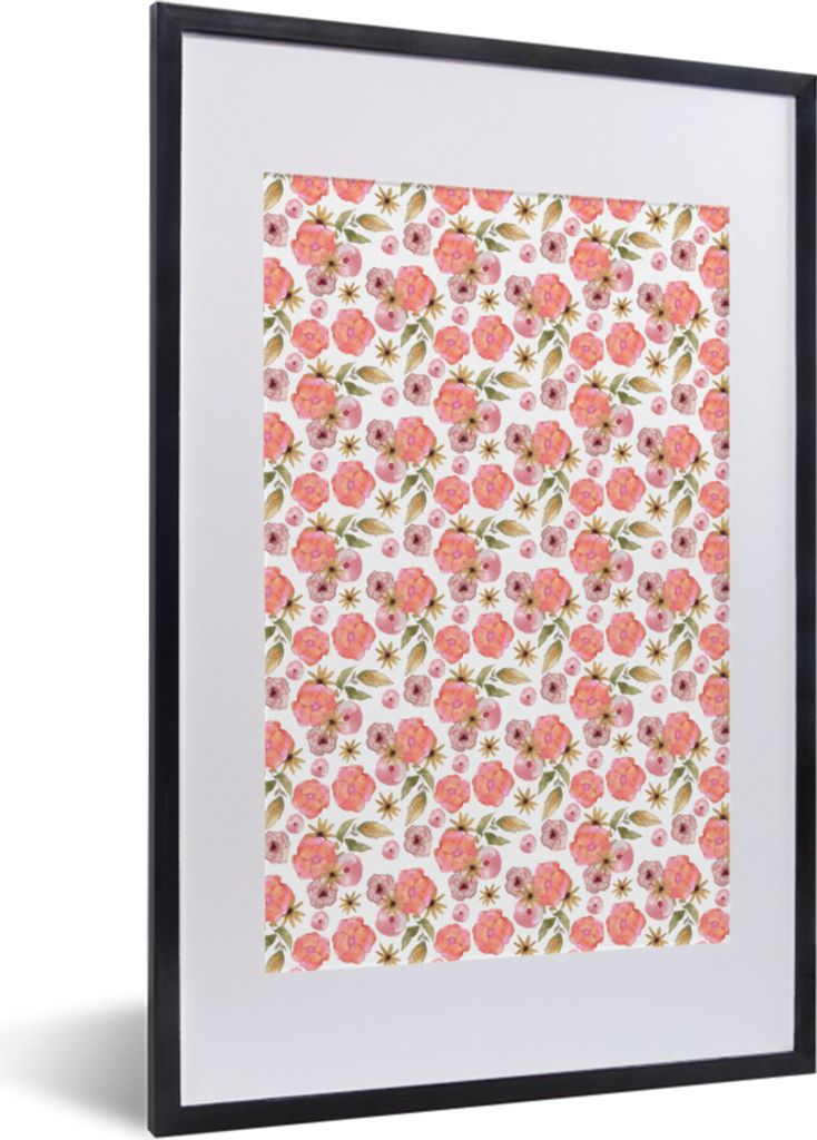 MuchoWow MuchoWow Gerahmtes Poster Blumen - Rosa - Collage 40x60 cm - Poster mit zchwarzem Bilderrahmen - Poster in Rahmen