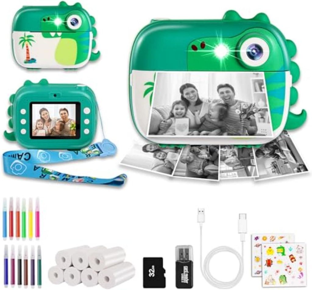 Sofortbildkamera für Kinder 3–12 Jahre mit HD Video, 2,4 Zoll Bildschirm, 7 Rollen Thermopapier, 32GB Karte, Spielzeug Kamera-Weihnachten & Gebu...