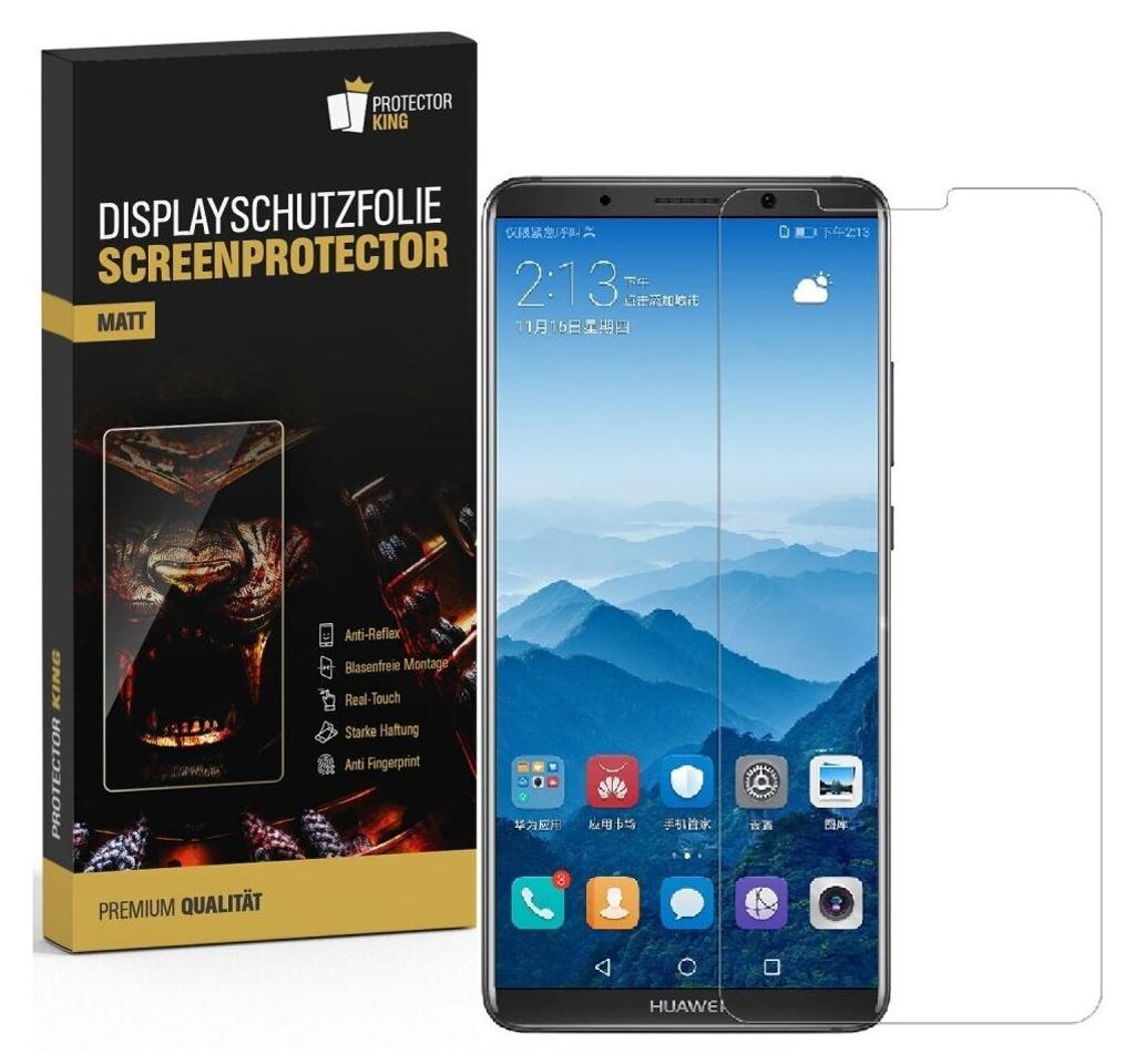 A product box for a screen protector is shown next to a smartphone with the screen protector applied.