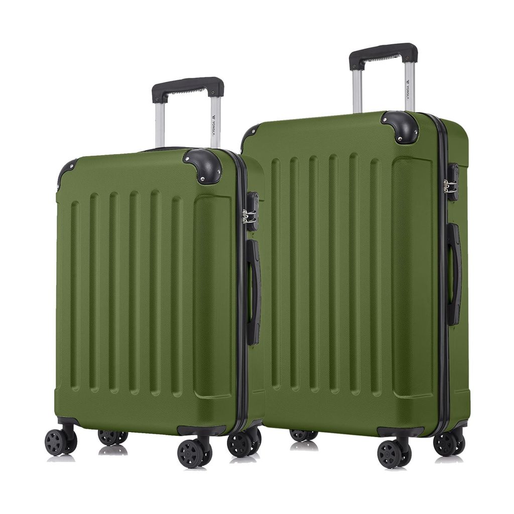 Suitcase Set, Rollkoffer Handgepäck, Kofferset, mit 4 Rollen 360°, Hartschalenreise Zahlenschloss, Weicher Gummigriff (2er Set, L&XL, Olive)