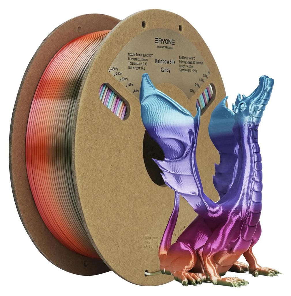 Silk Rainbow PLA Filament - 3D Drucker / 3D Stift - 1,75 mm - 1 kg Spule - Toleranz ±0,03 mm - FDM Druck - Farbe Candy