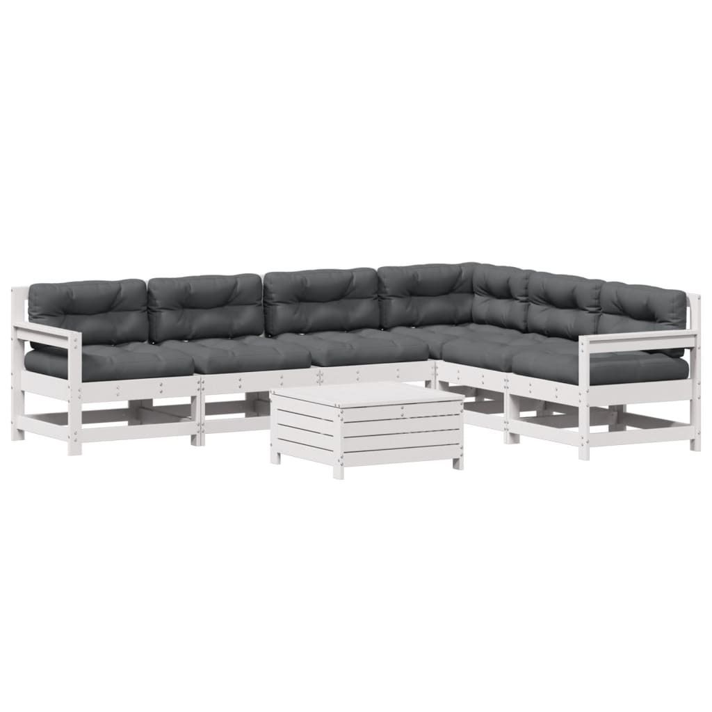 7-tlg. Garten-Lounge-Set mit Kissen Weiß Massivholz Kiefer Produktbild 