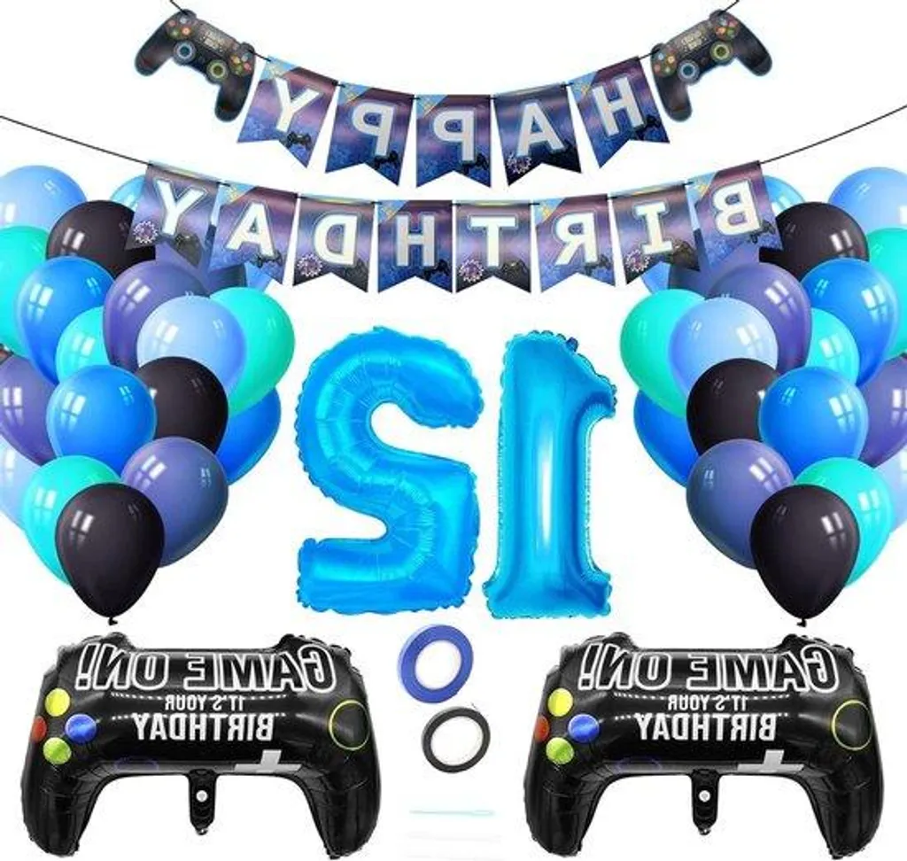 Ballons anniversaire 12 ans garçon : kit complet bleu et argent durable