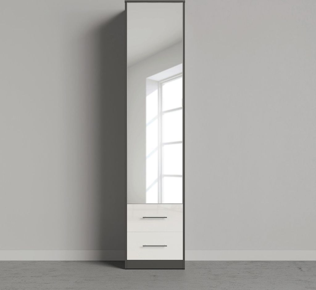 SMARTBett Spiegelschrank Kleiderschrank mit Spiegeltür 50cm Anthrazit/Weiss Hochglanz