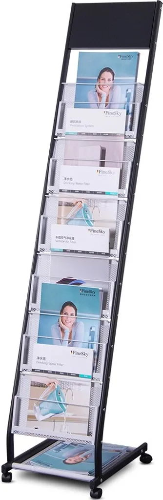 Porte-revues sur roulettes A4 à 6 compartiments pour salons et bureaux