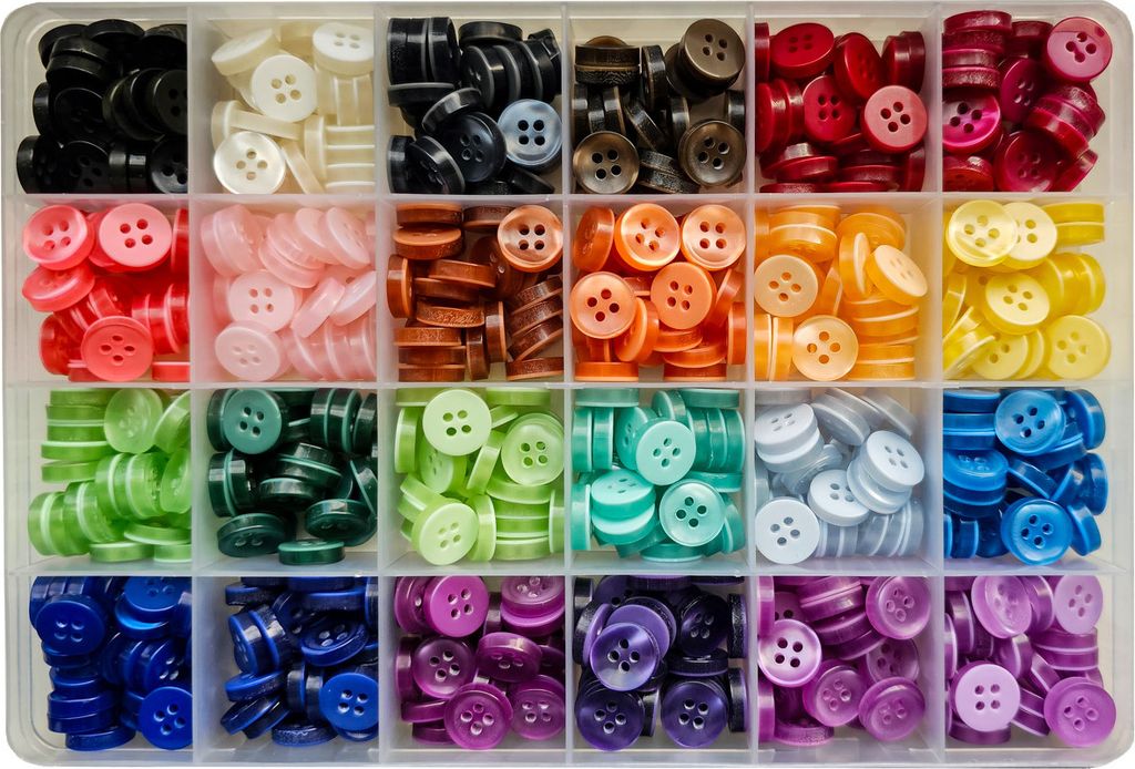 24 Farben Knöpfe Set - 11.5 mm 18L - 600 Stück - 4-Loch Produktbild 