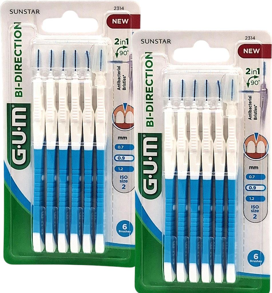 2x GUM Bi-Direction Regular - Interdentalbürsten blau 0,9 mm - 2x 6 Stück