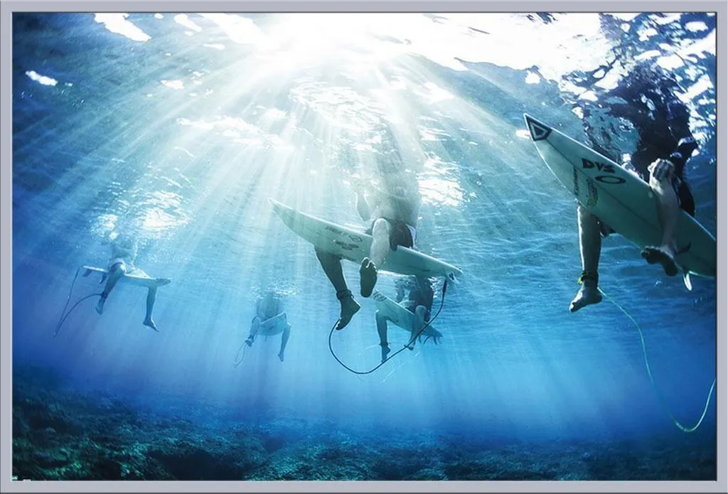 Décoration Murale : Poster de Surf avec Cadre Shinsuke® Argenté Maxi