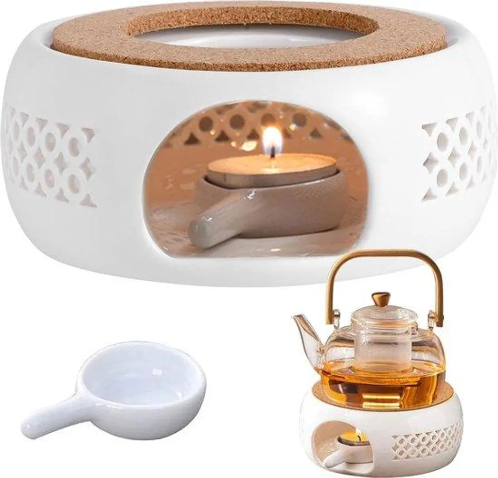 Chauffe-thé design en céramique blanche avec diffuseur de chaleur doux