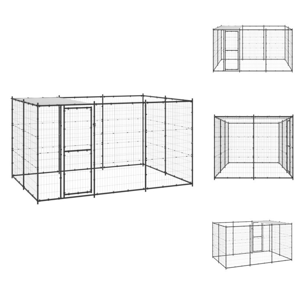 vidaXL Outdoor-Hundezwinger mit Überdachung Stahl 7,26 m² - Hundezwinger & -ausläufe
