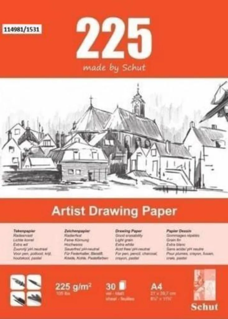 Papier dessin A4 Schut 225g anti-gondolement pour croquis de précision