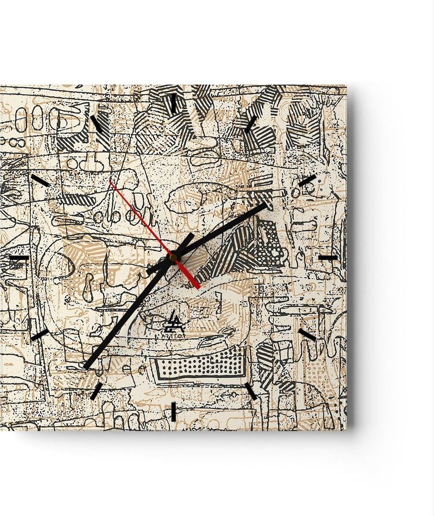 Wanduhr - Quadrat - Glasuhr - Graffiti Kritzeleien Zeichnen - 40x40cm - Schleichendes Uhrwerk - Lautlos - zum Aufhängen bereit - Dekoration Modern...