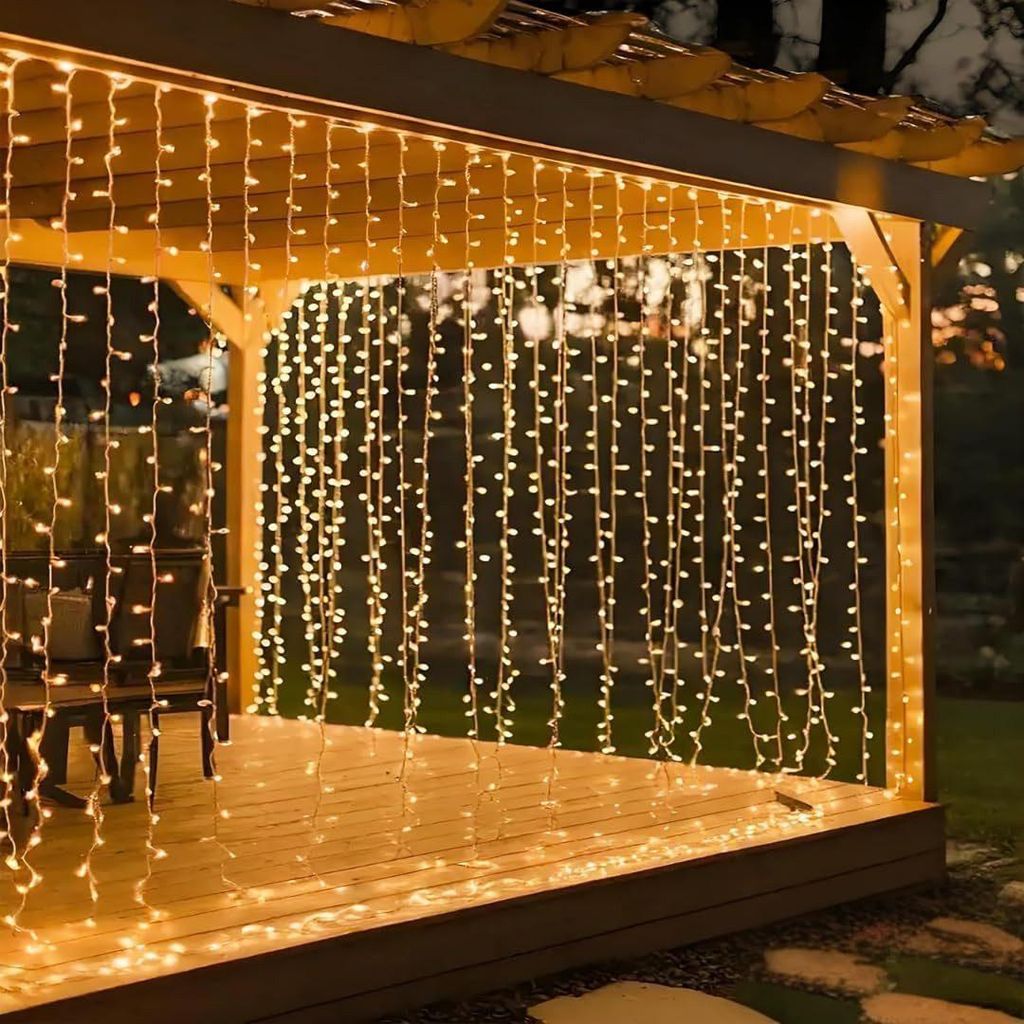 3×3m Lichtervorhang  PVC, 300 LED Warmweiß, 8 Modi mit Produktbild 