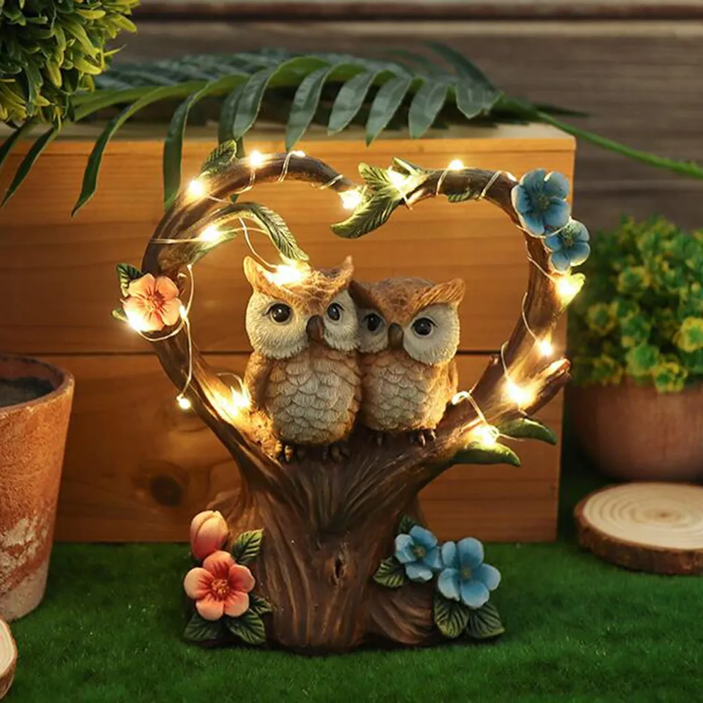 Sculpture solaire oiseaux cœur décorative en métal pour jardin et patio