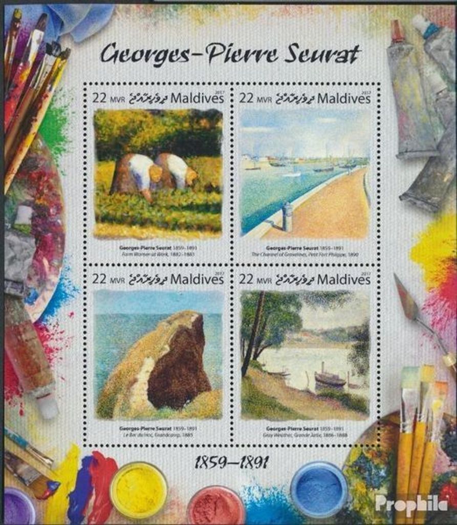 Briefmarken Malediven 2017 Mi 6998-7001 Kleinbogen (kompl. Ausg.) postfrisch George Seurat