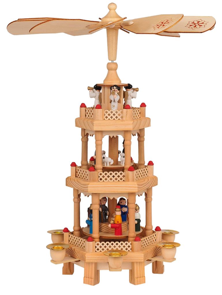 Kerstpiramide Hout 35x20x20cm Kaarsen 3 Etages Productafbeelding 
