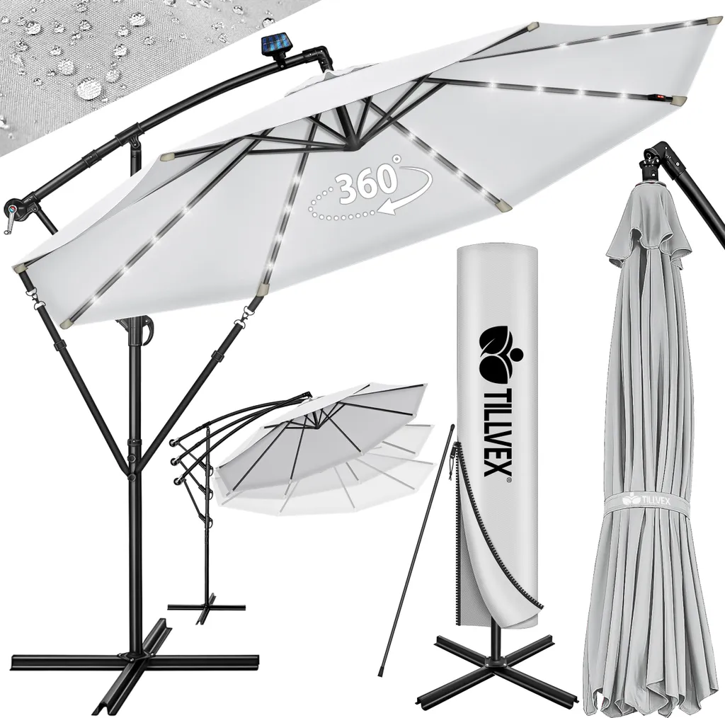 tillvex Ombrellone Mercato 350 cm LED Alluminio - Alta Resistenza UV