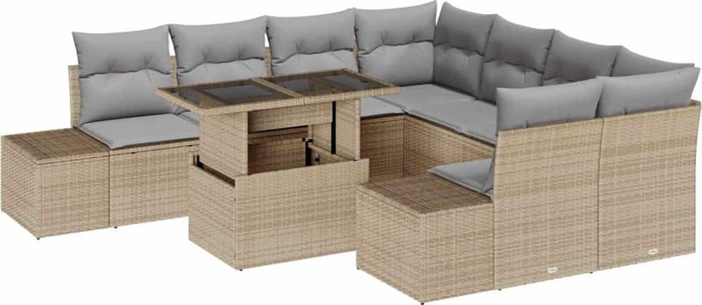 vidaXL Gartensofa-set mit Kissen 9 pcs Beige und Hellgrau Poly-Rattan