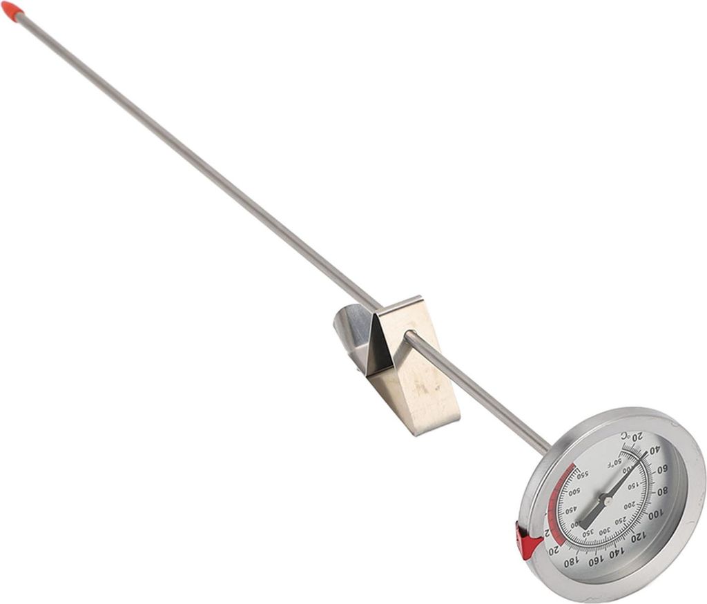 Kochthermometer aus Edelstahl, 50 bis 550 °F, 40 cm, mechanische Sonde mit Metallclip, zum Braten von Grillgerichten in Öl