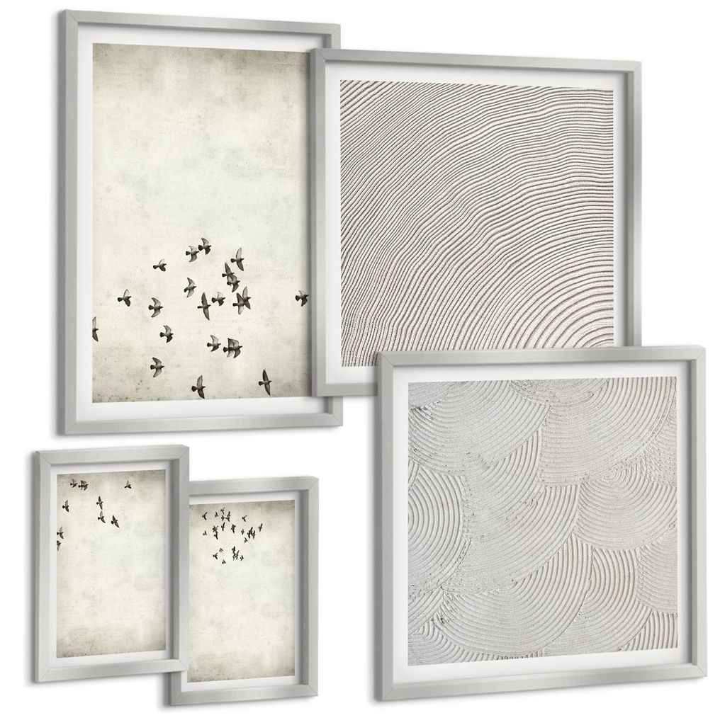 Bilder Set 5-teilig im silbergerahmten Rahmen – Wandbilder 5 Stück – gerahmte Poster für Wohnzimmer, Schlafzimmer und Flur – 50x50 cm - 40x...