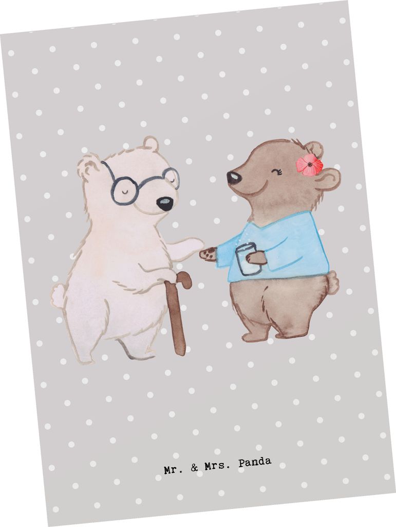 Mr. & Mrs. Panda Grußkarte Altenpflegerin Herz - Grau Pastell - Geschenk, Pflegerin, Kunstkarten, Ansichtskarten, Ansichtskarte, Postkarte, Postka...